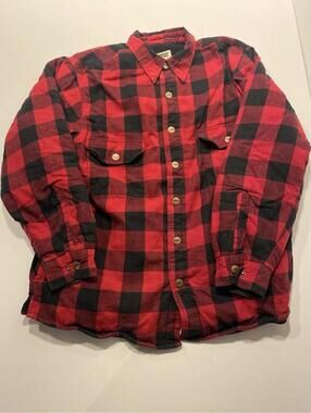 Saf T Bak Flannel Shirt Mens L Red Black Buffalo Plaid Fleece Lined Heavyweight